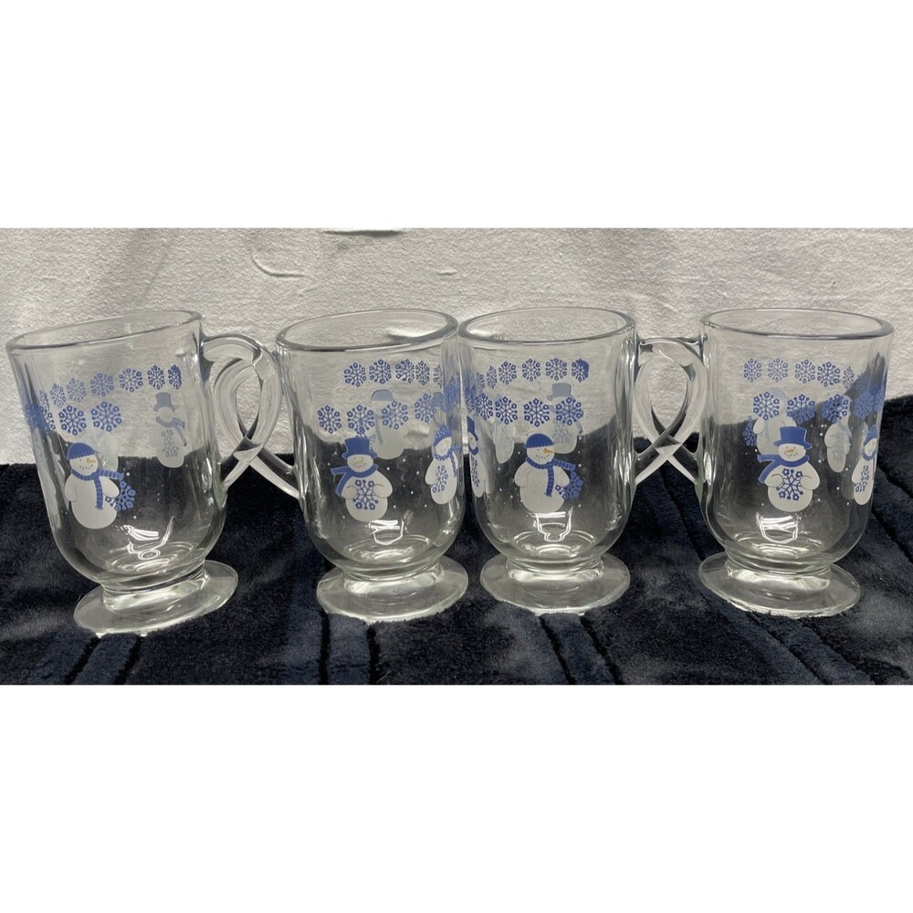 Libbey Snowmen & Snowflake Irish Coffee Hot Chocolate Mugs Cups 10oz Set of 4